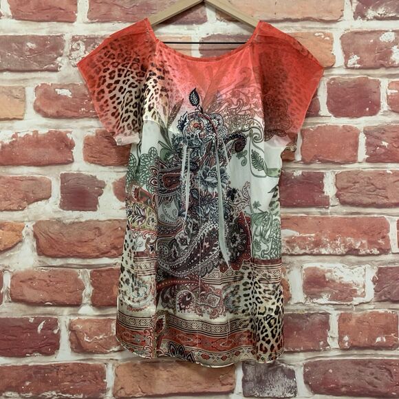 Style & Co Top Shirt Women's Medium Multicolor Boho Floral Abstract Popover - Picture 4 of 8